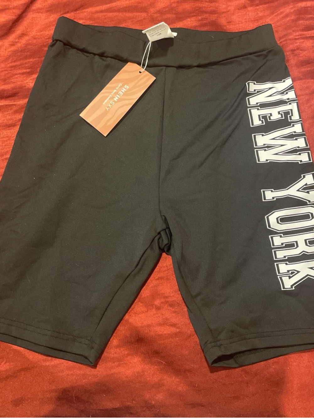 SHEIN Black Womens Athletic Shorts with White 'NEW YORK' Side Print